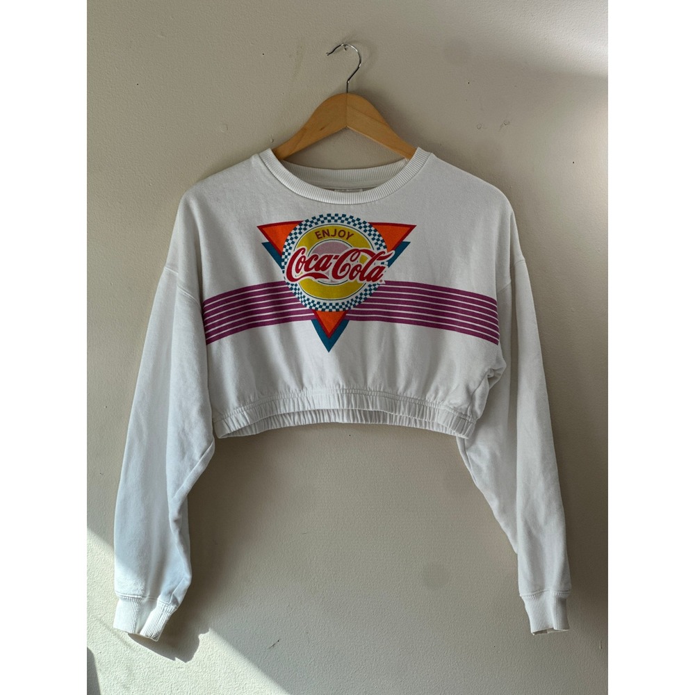 Coca-Cola Cropped Sweatshirt Freeze White Graphic Logo Retro 80s Style Small